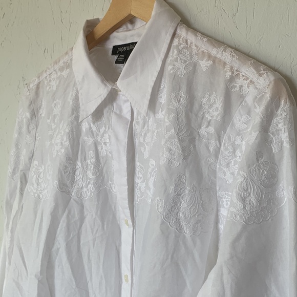 Paper White floral print large 100% cotton button down in white - Picture 3 of 9